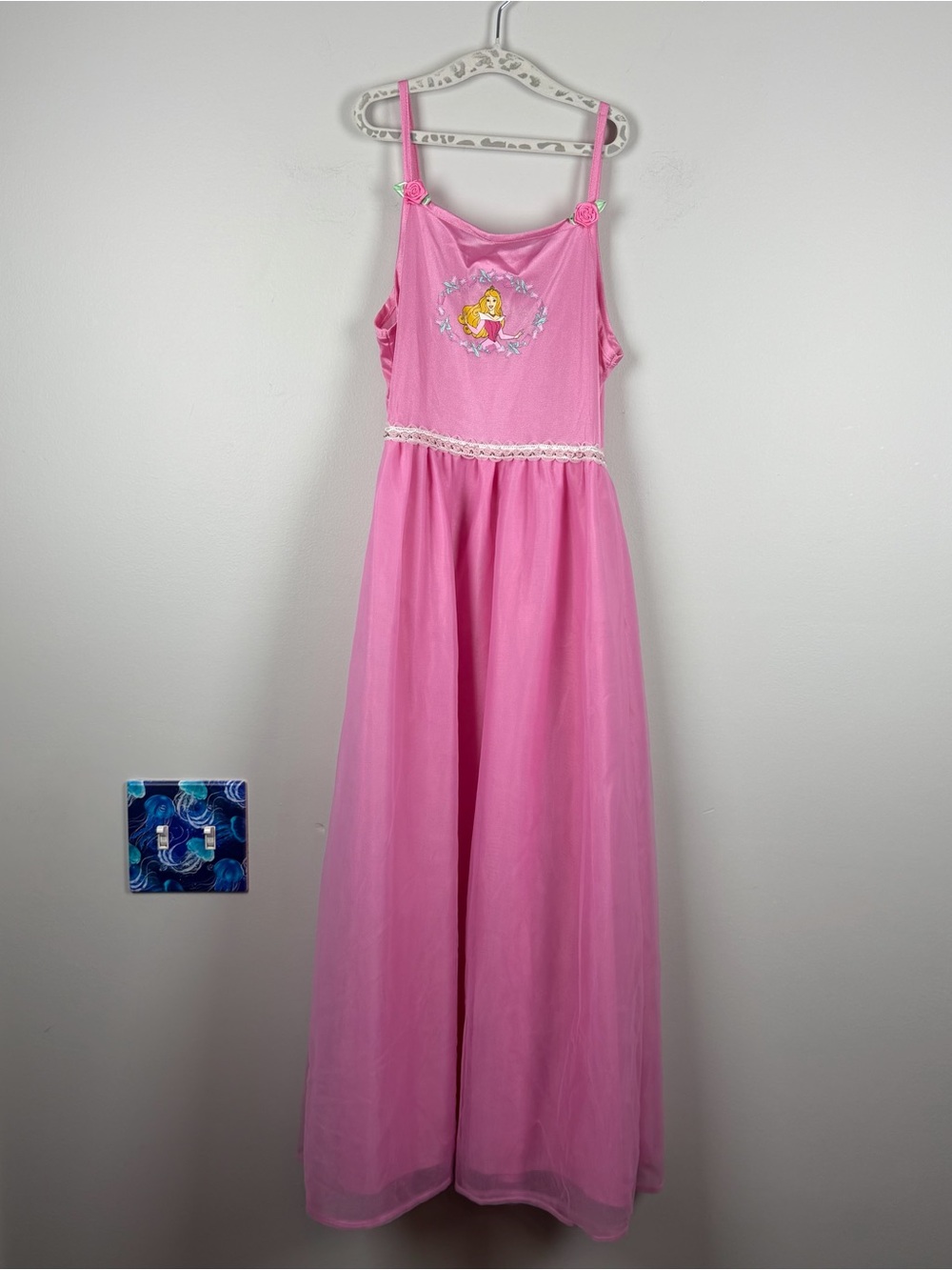 VTG Disney World Sleepwear Pink Princess Aurora Long Dress Gown Girls Size 8